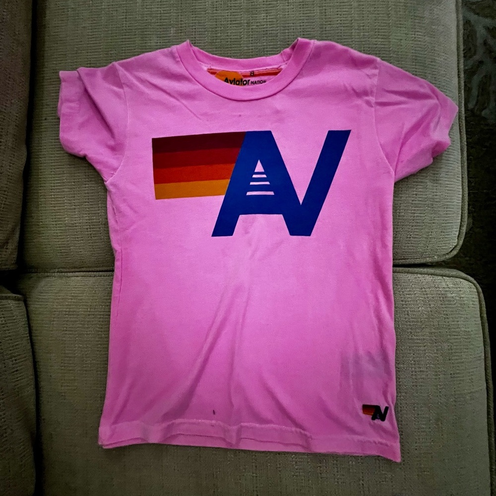 Aviator Nation Pink Tee with Blue and Orange Graphic
